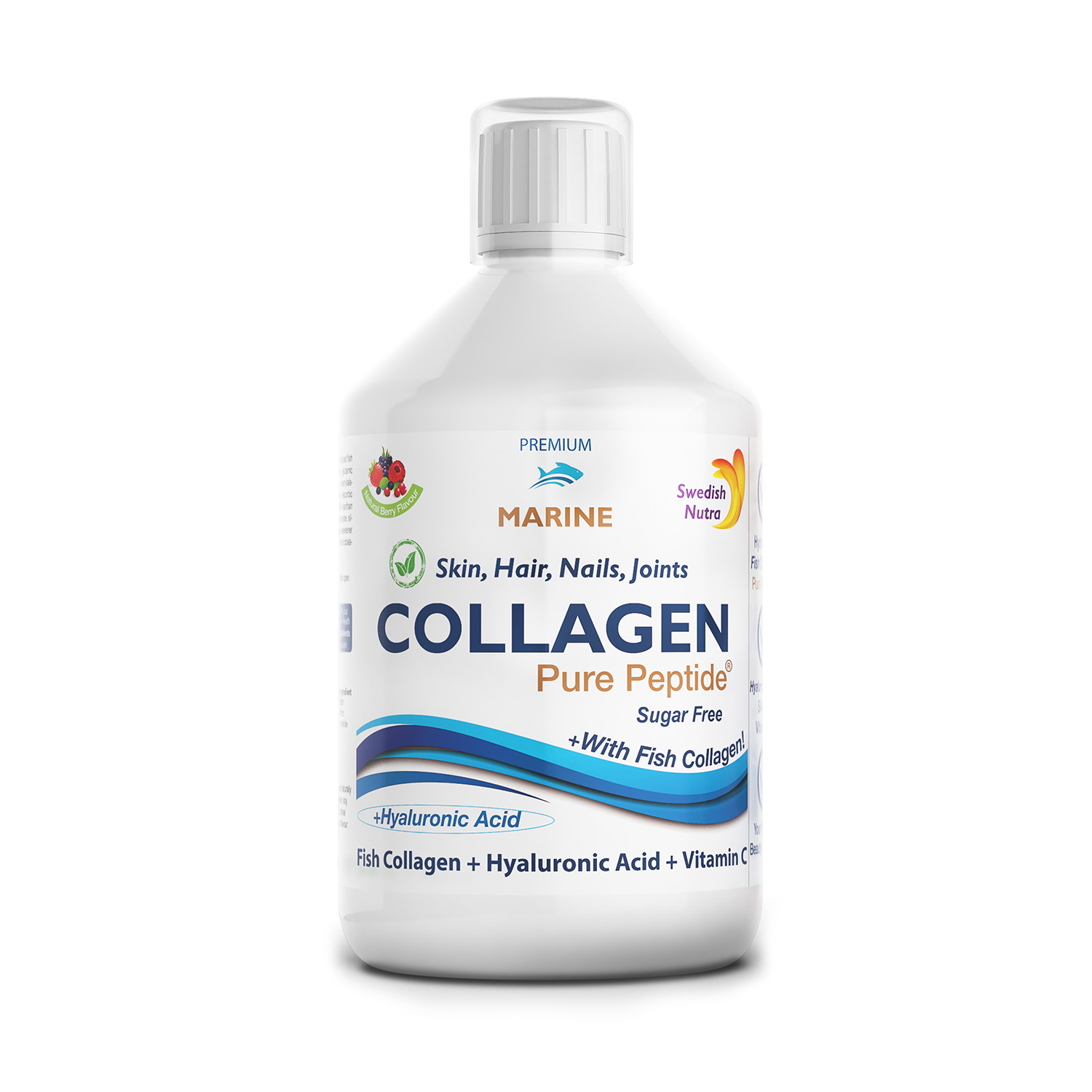 Swedish Nutra Marine Collagen Pure Peptide 10000 mg, smak jagodowy, 500 ml