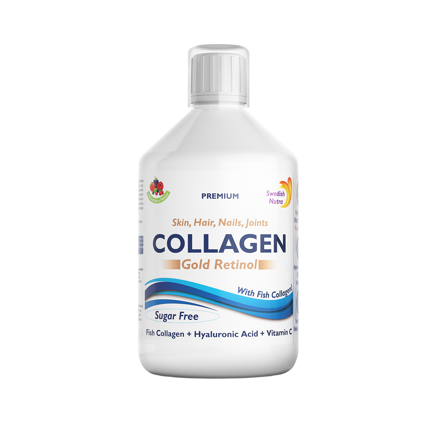 Swedish Nutra Marine Collagen Gold Retinol 12500 mg, smak jagodowy, 500 ml