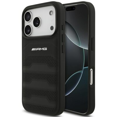 Etui AMG Leather Debossed Lines Logo do Apple iPhone 17 Pro Czarny