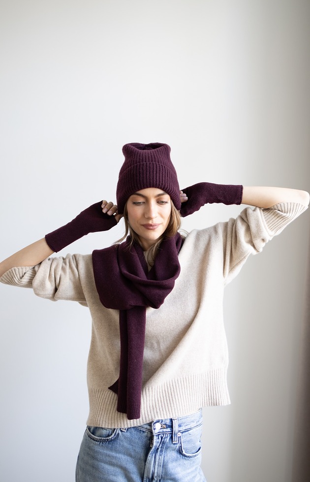 Czapka Merino & cashmere wiśniowa