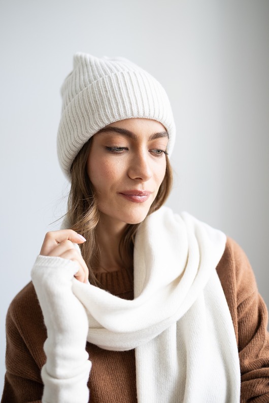 Mitenki Merino & cashmere śmietankowe