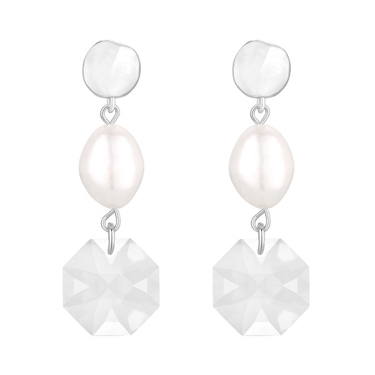 Srebrne kolczyki z perłami i bezbarwnymi kryształami SWAROVSKI CRYSTAL