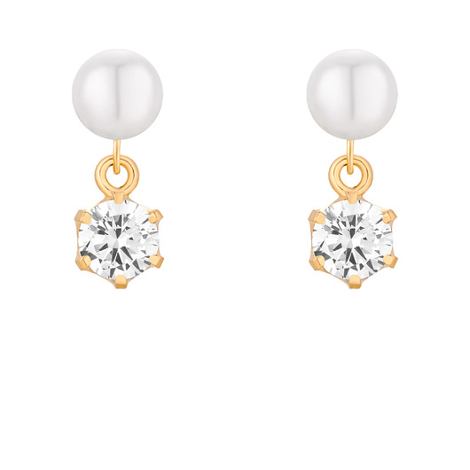 Złote kolczyki perły z bezbarwnymi cyrkoniami