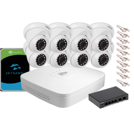 Zestaw monitoringu IP Dahua NVR 1TB 8 kamery kopułowe 2MPx
