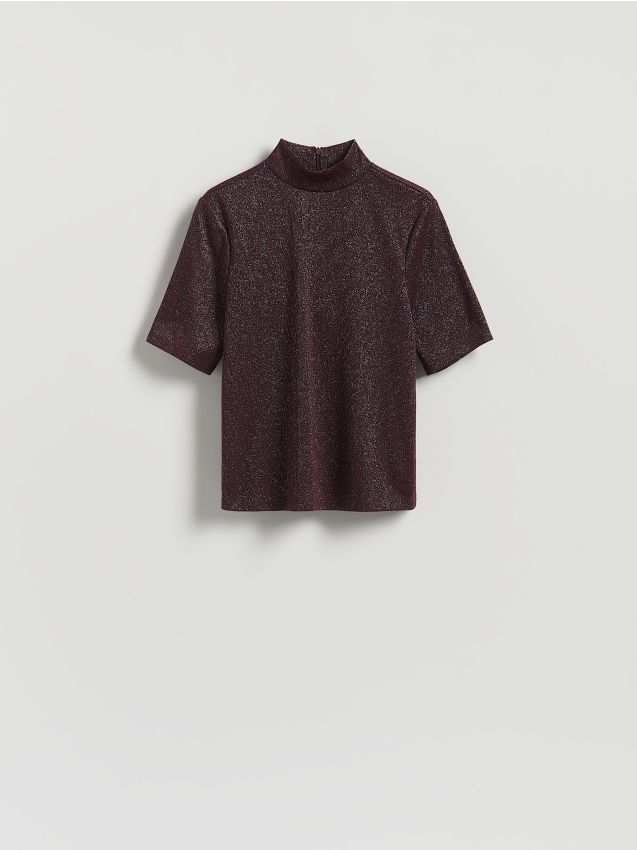 Reserved - Bluzka z metalizowaną nitką - ciemnofioletowy