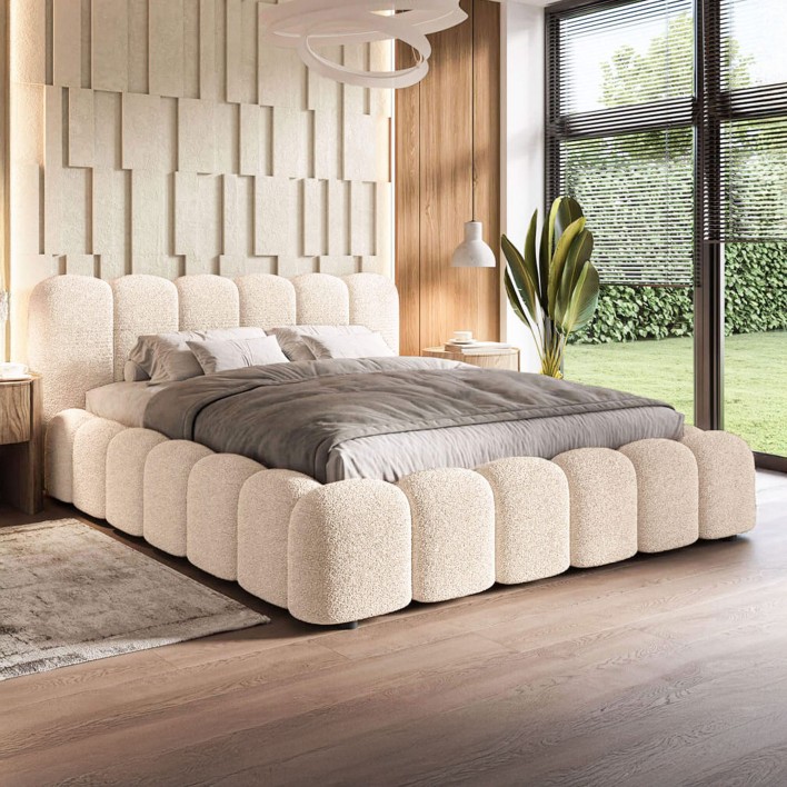 Łóżko tapicerowane z pojemnikiem SFG0180 140x200 Boucle Szary