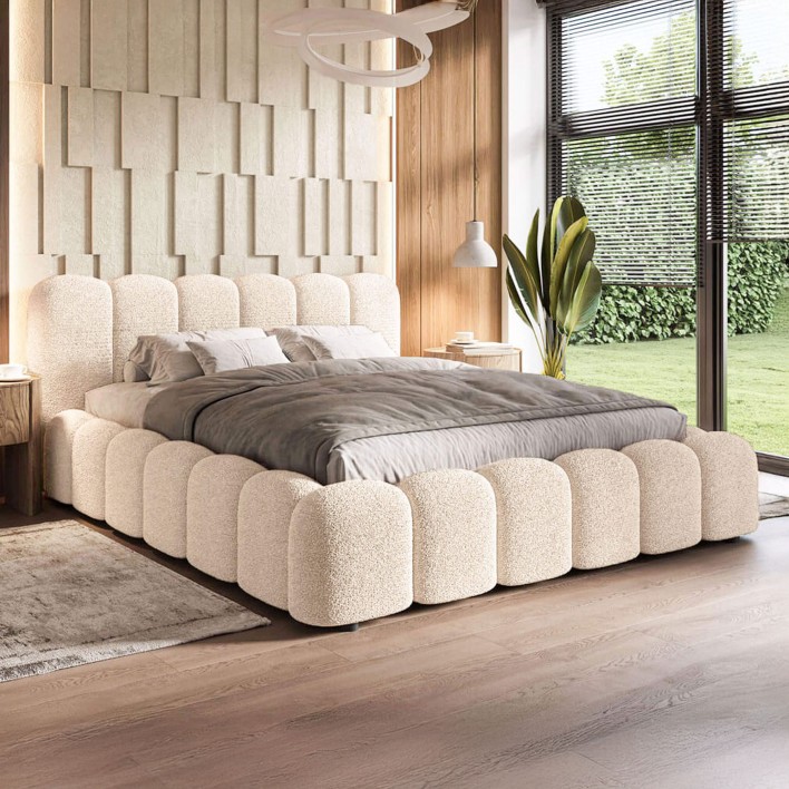 Łóżko tapicerowane z pojemnikiem SFG0180 160x200 Boucle Szary