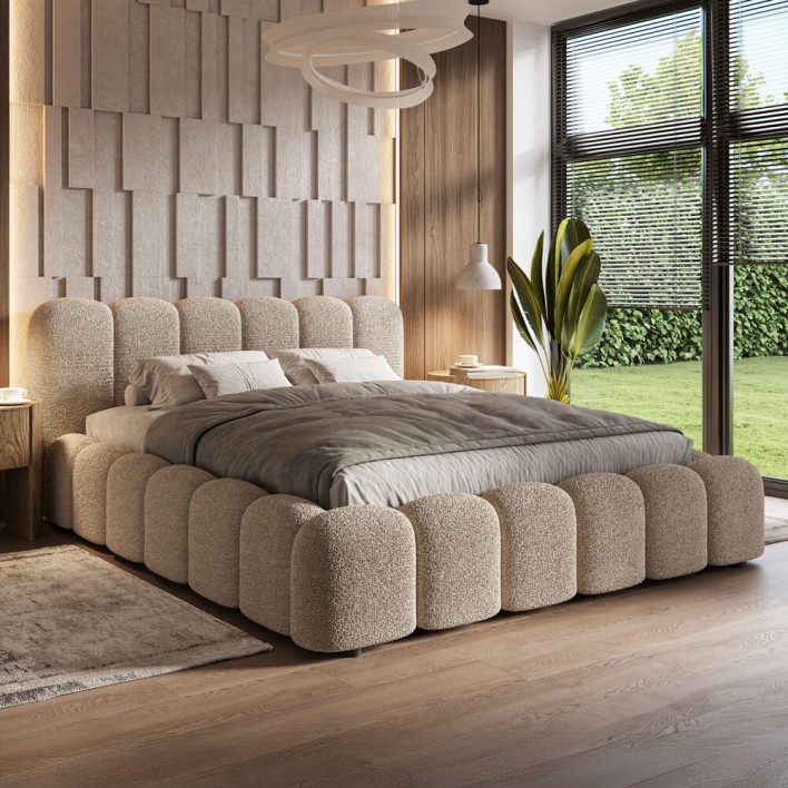 Łóżko tapicerowane z pojemnikiem SFG0183 140x200 Boucle Beż #3