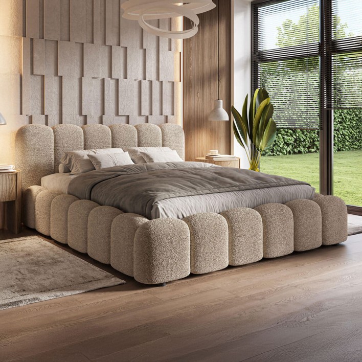 Łóżko tapicerowane z pojemnikiem SFG0180 160x200 Boucle Beż