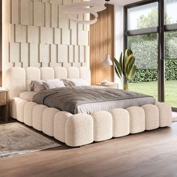 Łóżko tapicerowane z pojemnikiem SFG0179 140x200 Boucle Szary