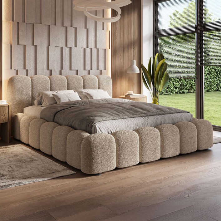 Łóżko tapicerowane z pojemnikiem SFG0179 160x200 Boucle Beż