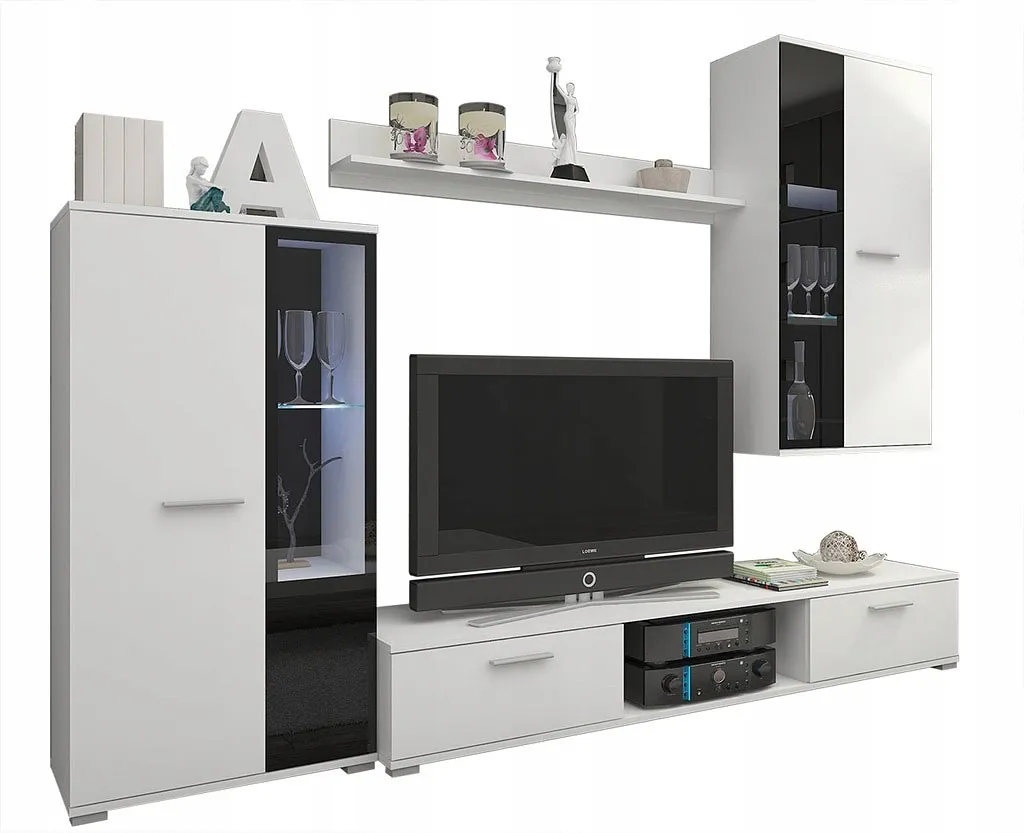 Biała nowoczesna meblościanka z witryną - Naverox