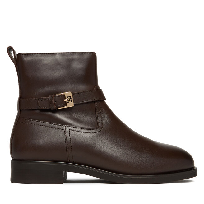 Botki Tommy Hilfiger Th Buckle Riding Leather Bootie FW0FW08781 Brązowy