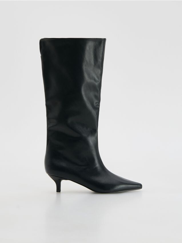 Reserved - Kozaki na obcasie kitten - czarny