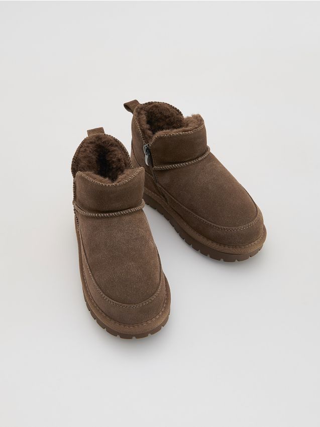 Reserved - Skórzane botki z ociepleniem - brązowy
