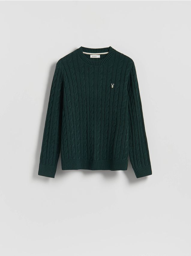 Reserved - Sweter z warkoczowym splotem - ciemnozielony