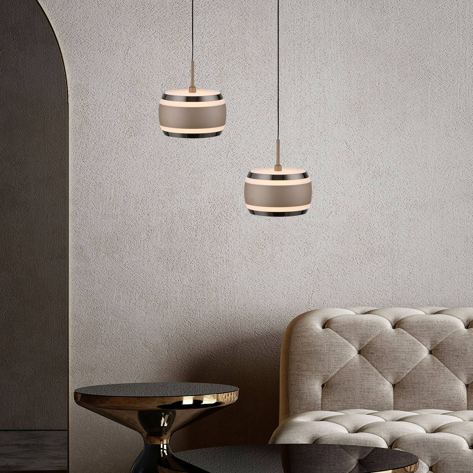PURE Lampa wisząca Falling Rings, możliwość ściemniania, brązowy / mosiężny, salon / jadalnia, metal, nowoczesny