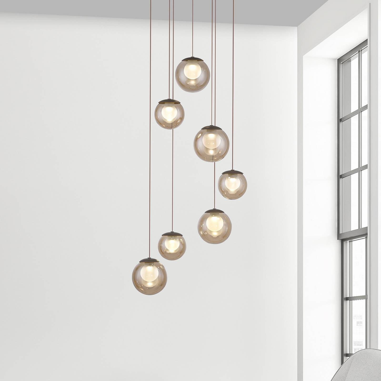 PURE Lampa wisząca Popup, możliwość ściemniania, brązowy / mosiężny, salon / jadalnia, aluminium