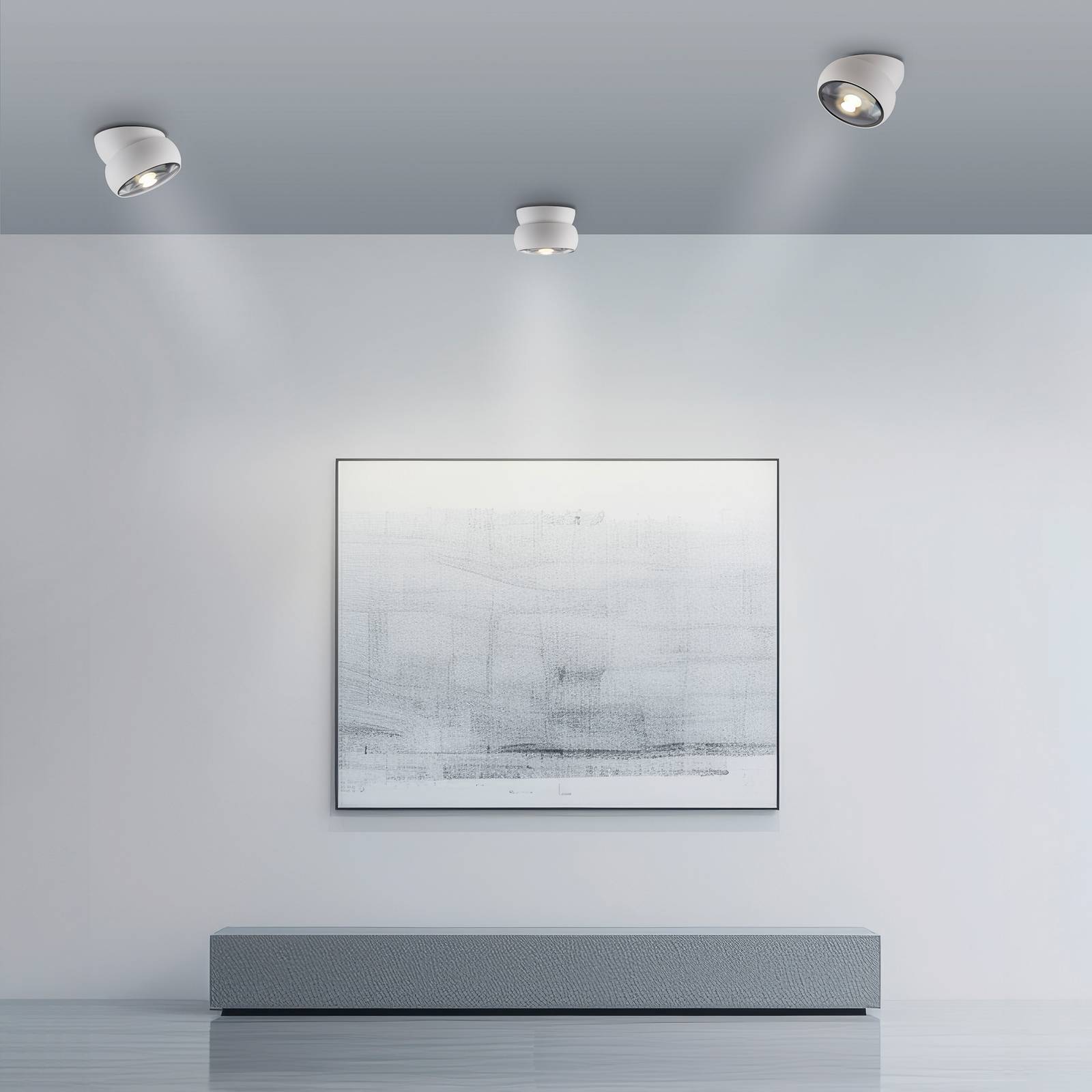 PURE reflektor sufitowy LED Move, biały, Ø 12 cm, metal/szkło możliwość ściemniania, biały / opal, salon / jadalnia, metal, nowoczesny
