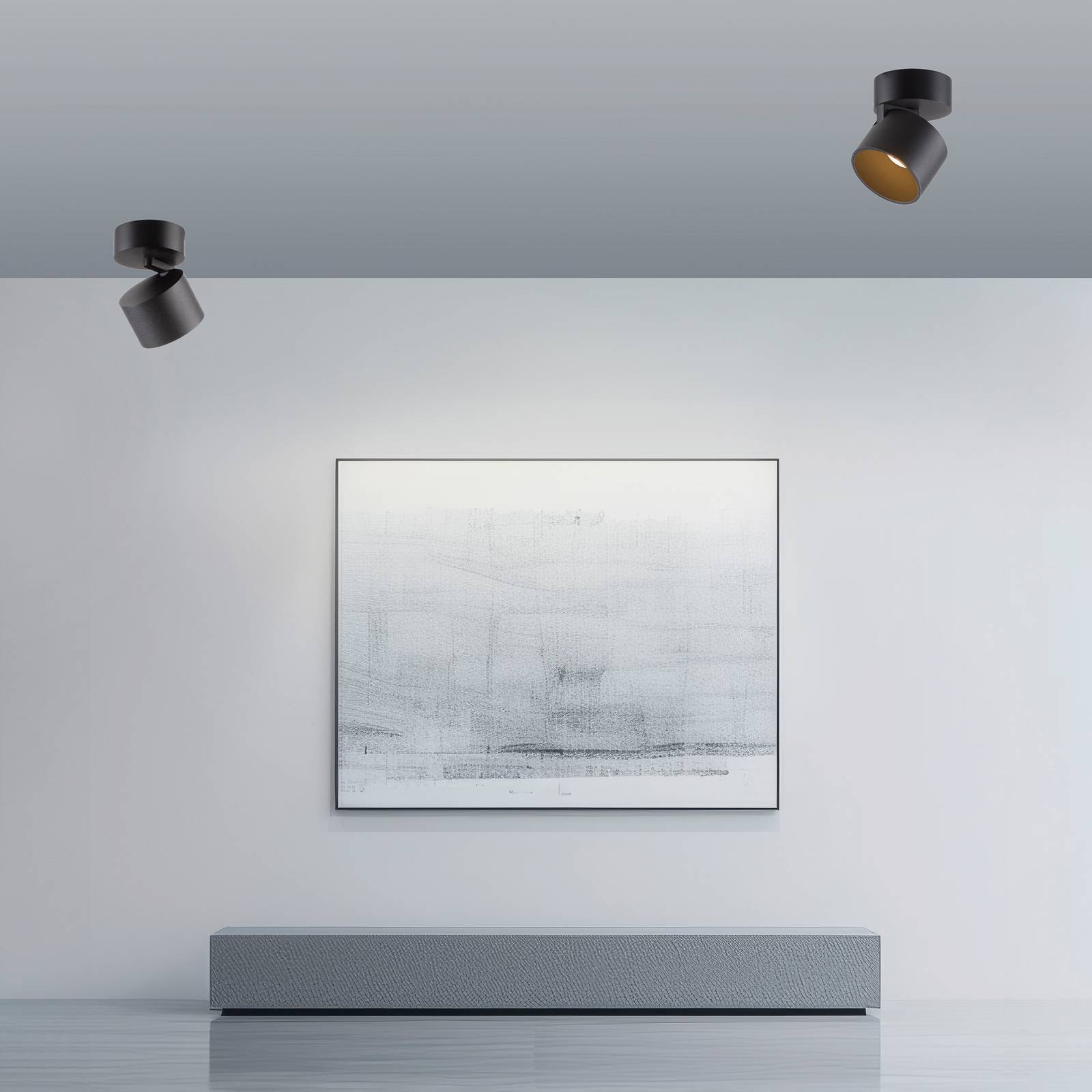 PURE reflektor sufitowy LED Cup, czarny, Ø 9,5 cm, metal możliwość ściemniania, czarny, salon / jadalnia, metal, nowoczesny