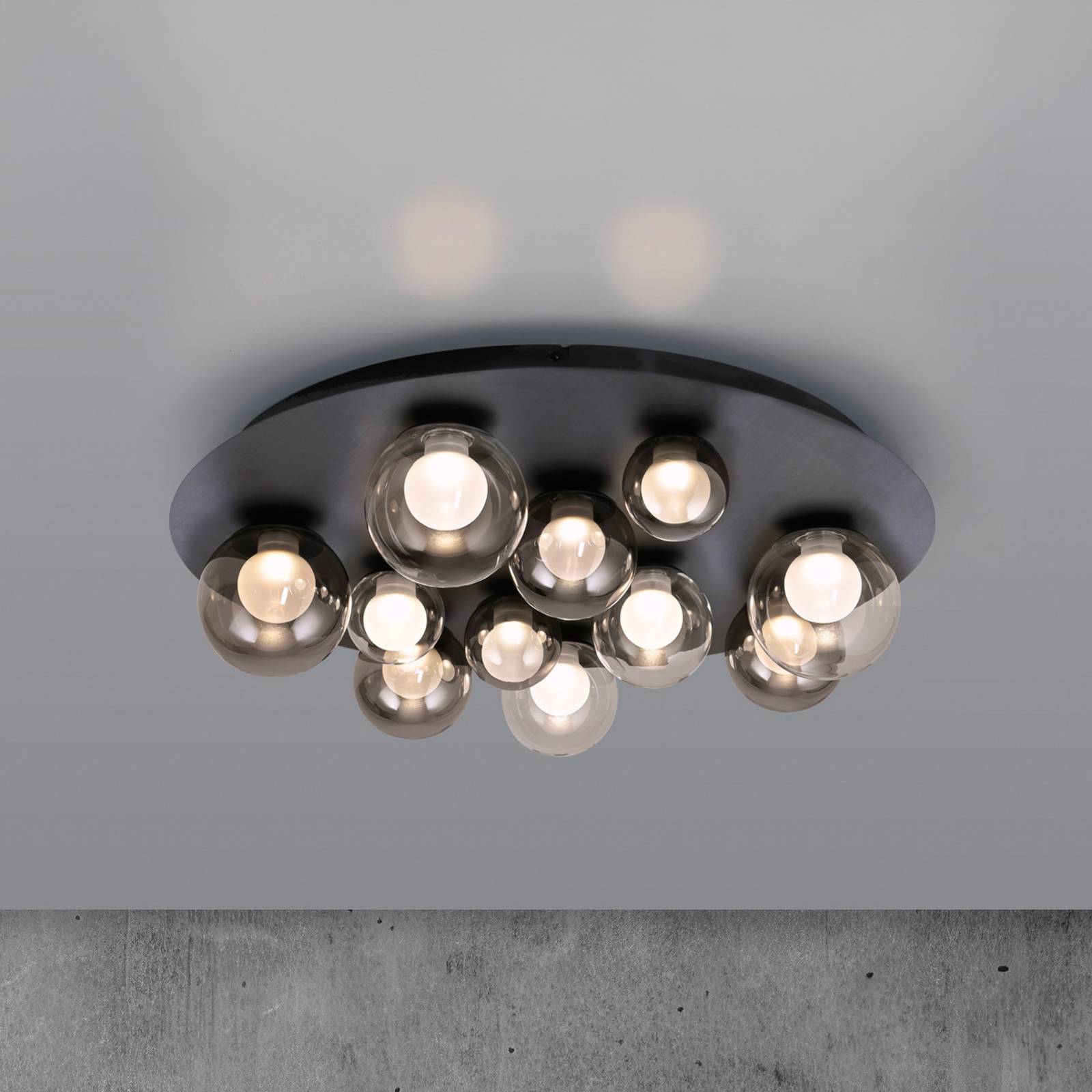 PURE Lampa sufitowa LED Popup, możliwość ściemniania, aluminiowy / szary / cynkowy, salon / jadalnia, metal