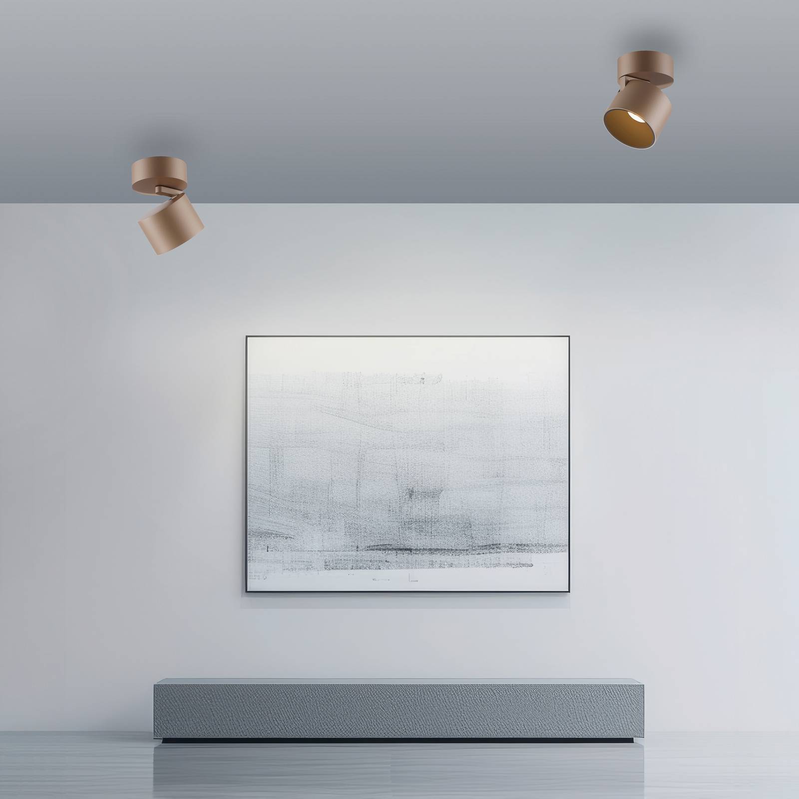 PURE reflektor sufitowy LED Cup, kolor brązowy, Ø 9,5 cm, metal możliwość ściemniania, brązowy / mosiężny, salon / jadalnia, metal, nowoczesny