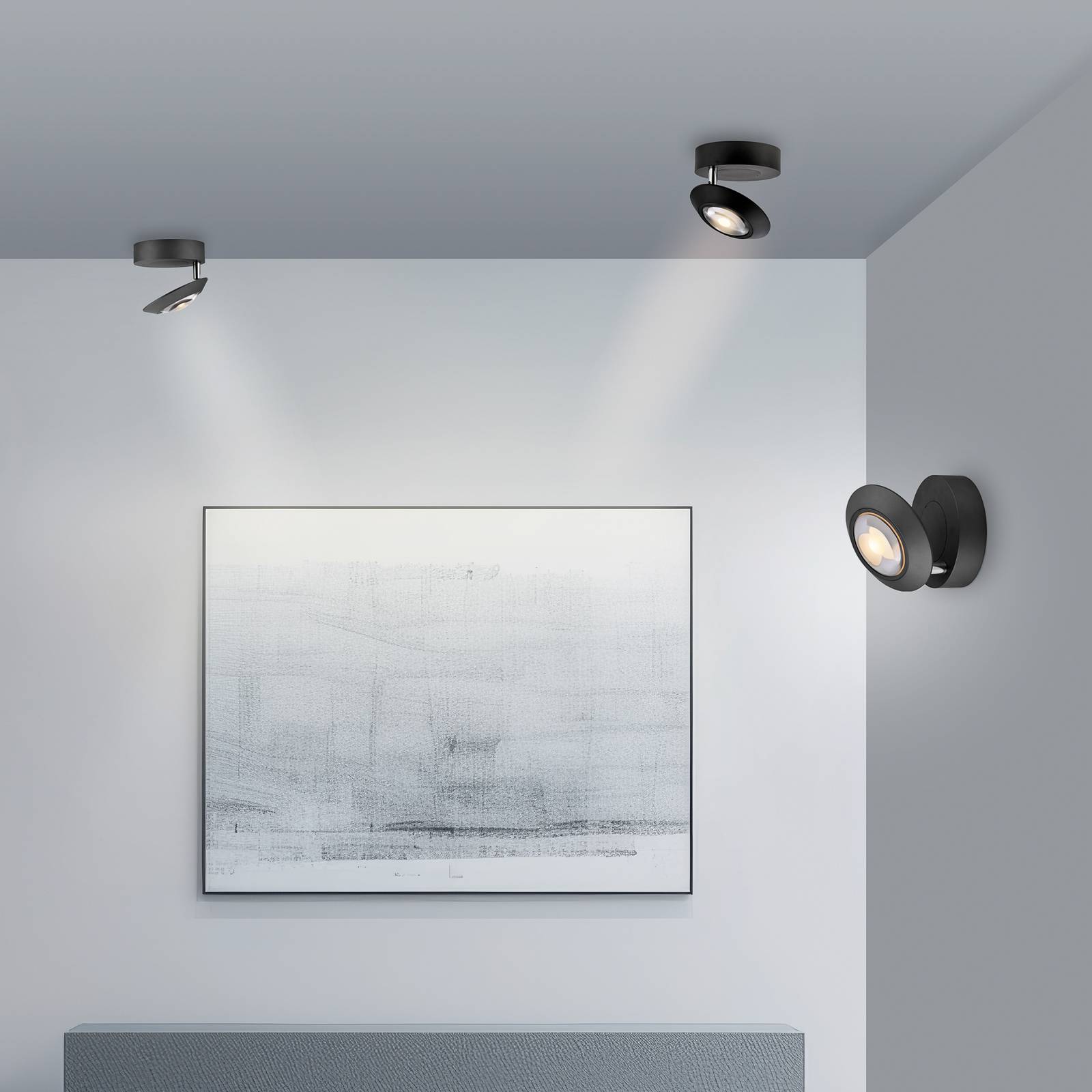 PURE Lampa sufitowa LED Oculis, możliwość ściemniania, czarny, salon / jadalnia, nowoczesny