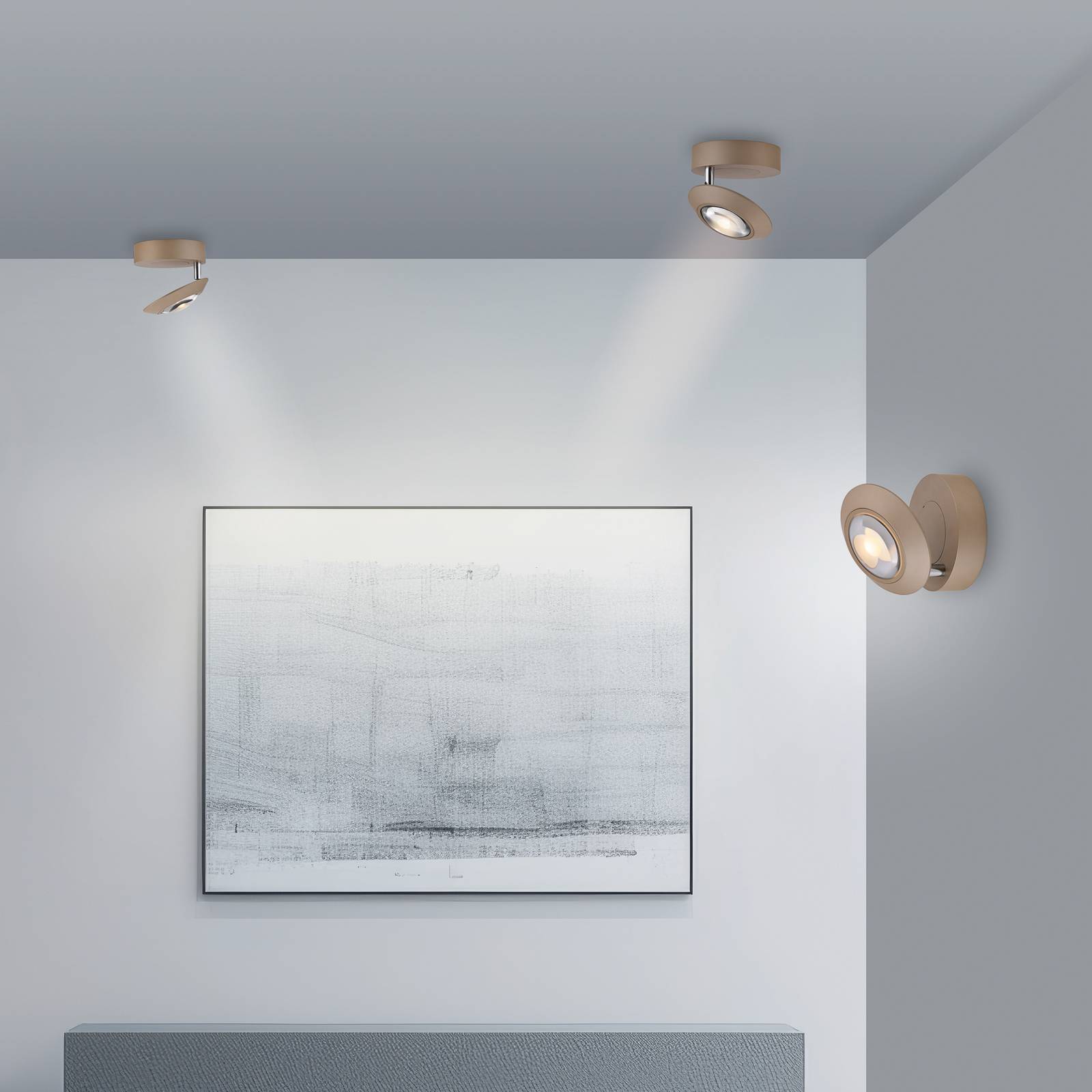 PURE Lampa sufitowa LED Oculis, możliwość ściemniania, brązowy / mosiężny, salon / jadalnia, nowoczesny