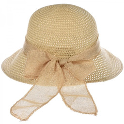 Kapelusz damski przeciwsłoneczny z kokardą usztywniany KAP-814 beżowy