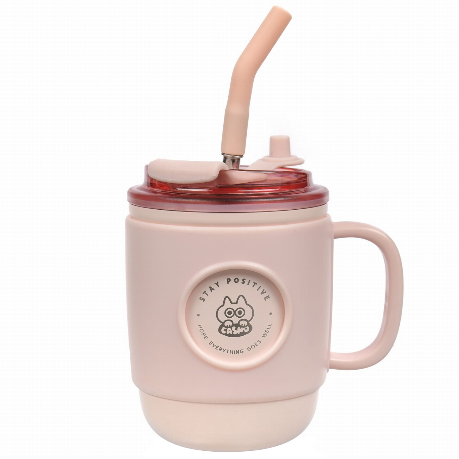 Casno, kubek termiczny ze słomką Booker, różowy, 450 ml