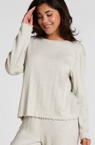 Hunkemöller TOP LS LOOSE POINTELLE Szary