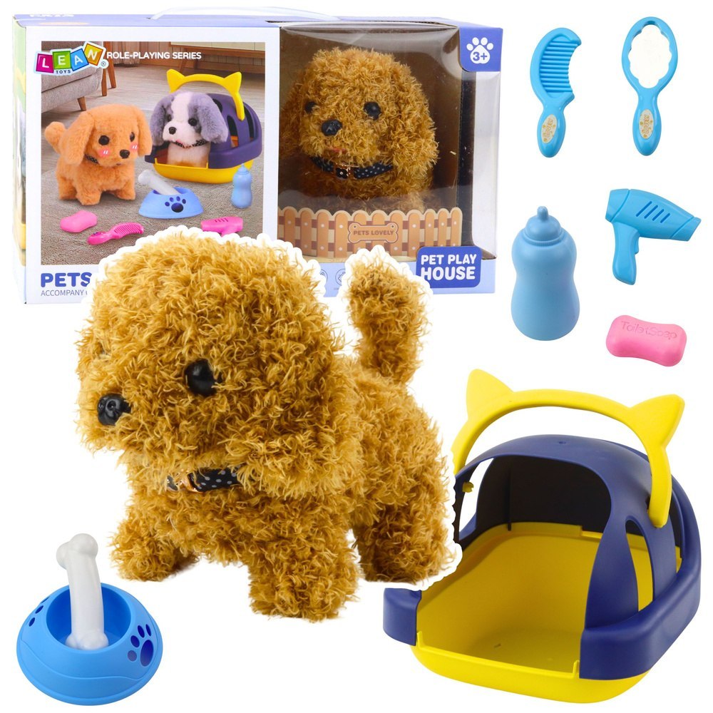 Pies Pudel Interaktywny Pluszowy Chodzi Szczeka Transporter Akcesoria LEAN Toys