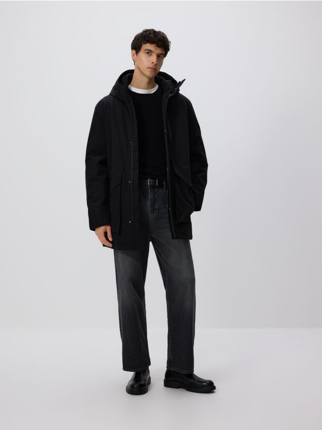 Reserved - Wodoodporna parka z kapturem - czarny