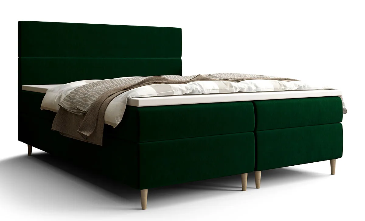 Ciemnozielone łóżko kontynentalne z pojemnikiem 7 rozmiarów - Solvion
