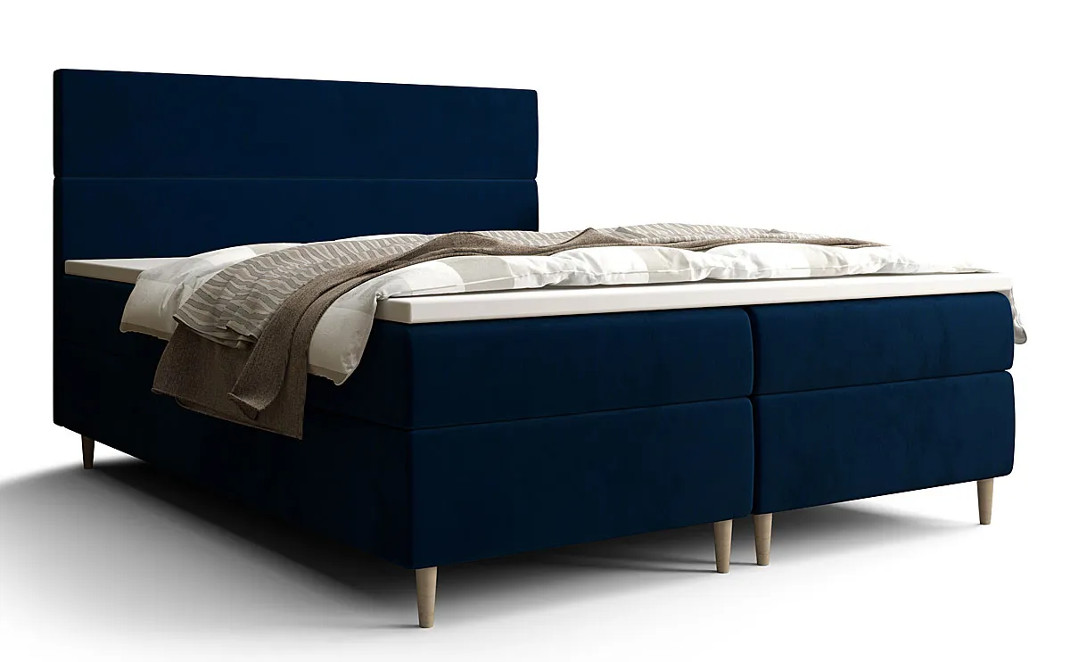 Granatowe welurowe łóżko tapicerowane 7 rozmiarów - Solvion
