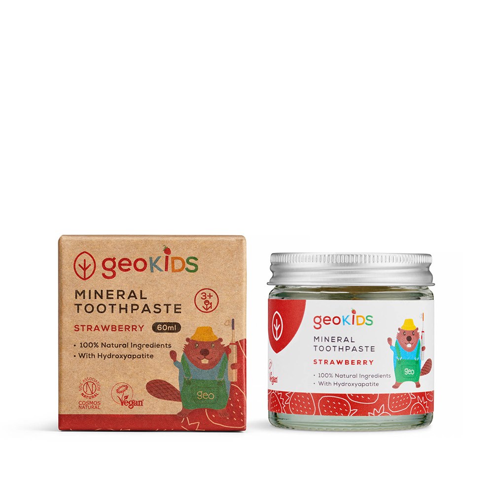 Georganics, GeoKIDS, Mineralna pasta do zębów dla dzieci w słoiku, Strawberry, 60 ml