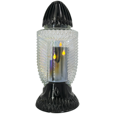 Znicz szklany Kair LED 18 x 40 cm czarny / biały