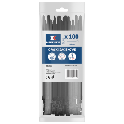 Opaska zaciskowa 200 x 4,8 mm czarna 100 szt. McKenzie