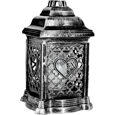 Znicz kapliczka ażurowa z sercem 14,5 x 26 cm srebrny