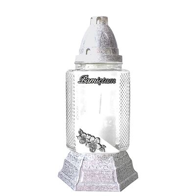Znicz szklany 25 cm Pamiętam Z-12/S srebrny