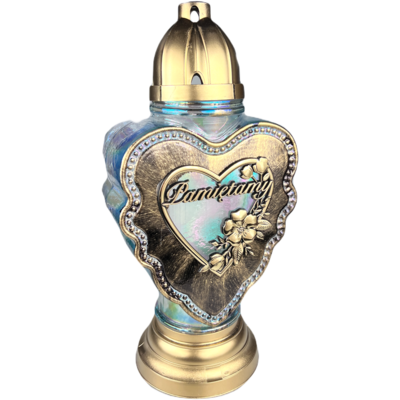 Znicz serce z aplikacją Pamiętamy 15 x 17 x 36 cm 180 h mix