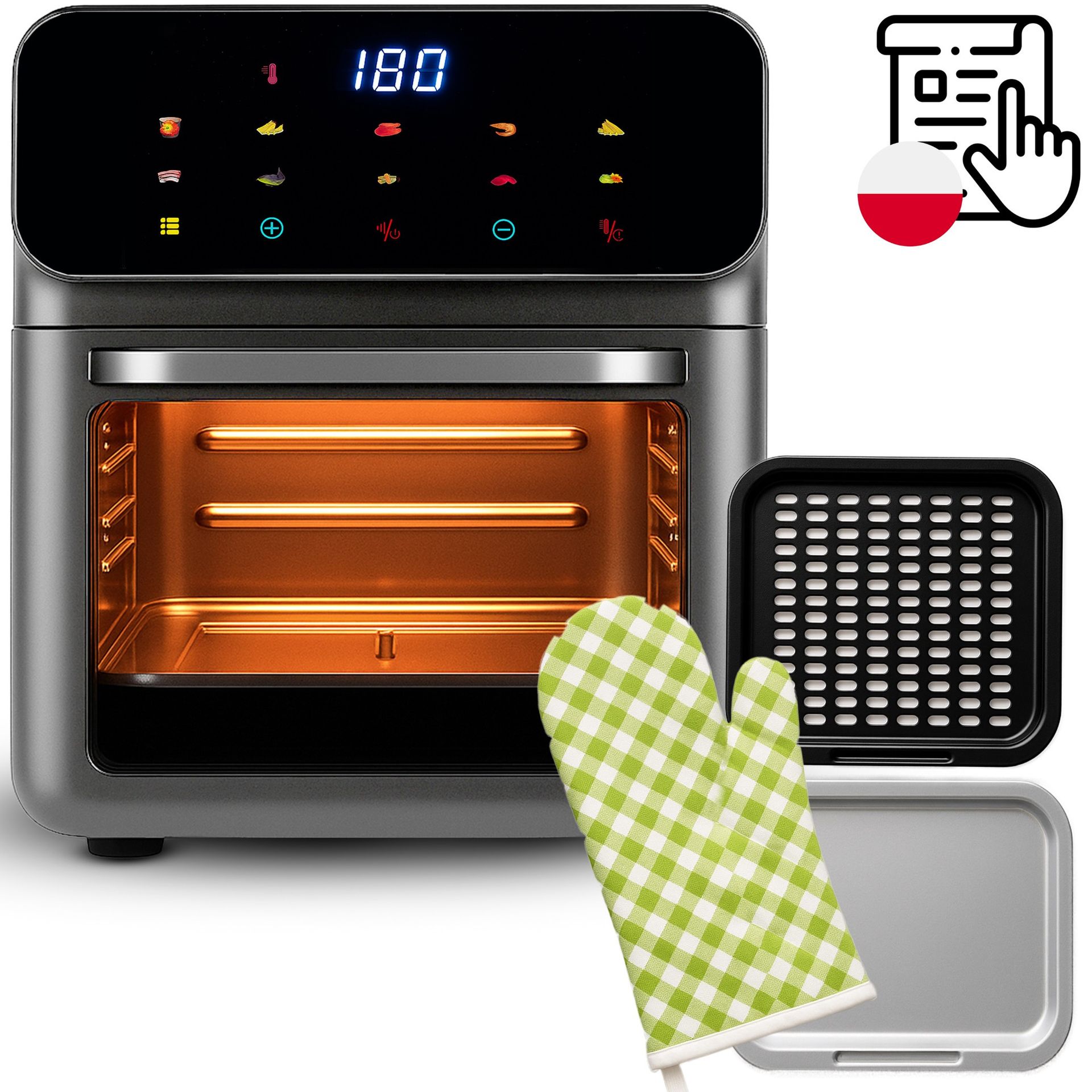 TEMU Frytkownica Beztłuszczowa Air Fryer 12L, Piekarnik Wielofunkcyjny 1350W, 10 Trybów Gotowania, Wyświetlacz Dotykowy LED, Regulacja Czasu i