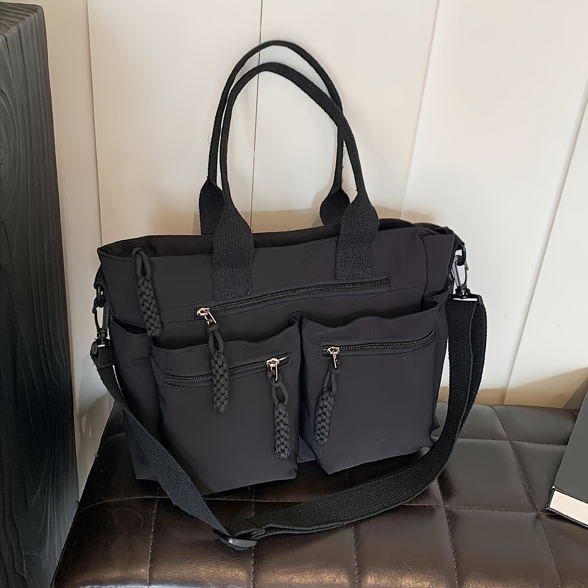 TEMU Duża Torba Damska z Nylonu o Dużej Pojemności z Regulowanym Paskiem na Ramię i Zamknięciem na Zamek - Przestronna Torebka Tote z Wieloma