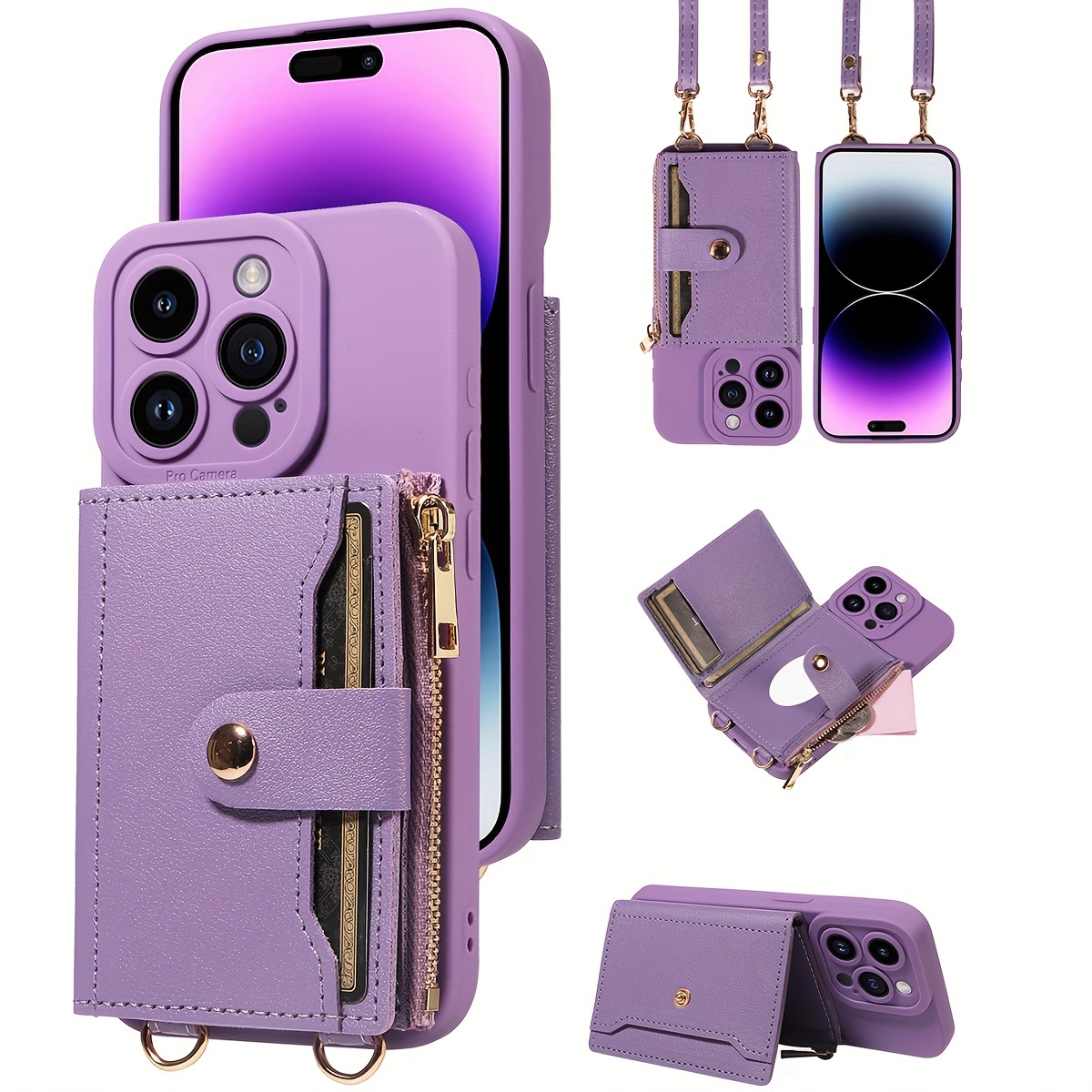 TEMU Etui na telefon - Ochronne etui na telefon komórkowy z konstrukcją crossbody, kompatybilne z serią iPhone 15 i serią iPhone 14, z lusterkiem i