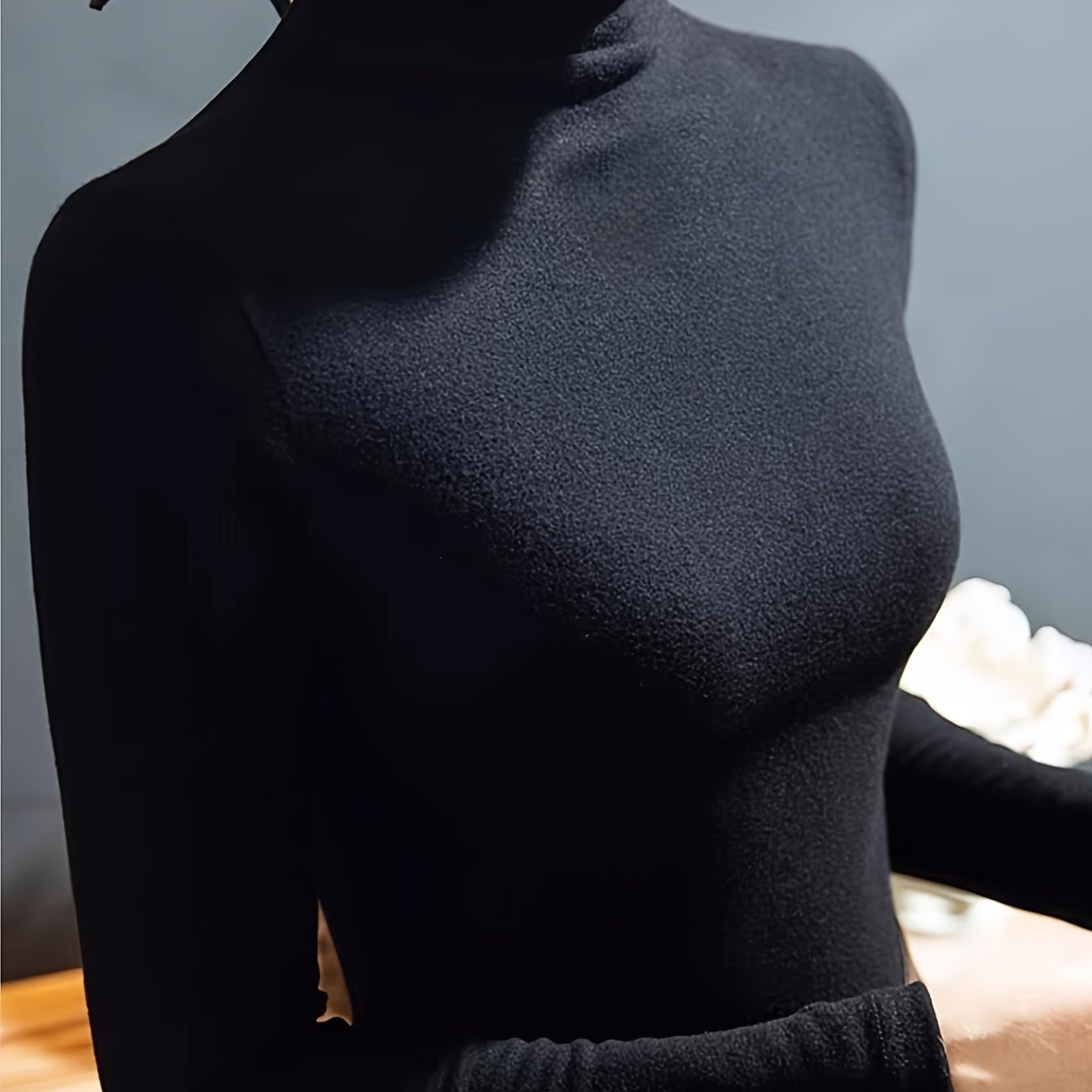 TEMU Solidny Sweterek Z Golfem, Elegancki Sweter Termiczny Z Długim Rękawem, Odzież Damska