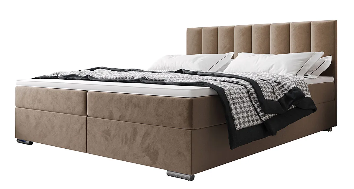 Jasnobrązowe nowoczesne łóżko welurowe 5 rozmiarów - Zavire