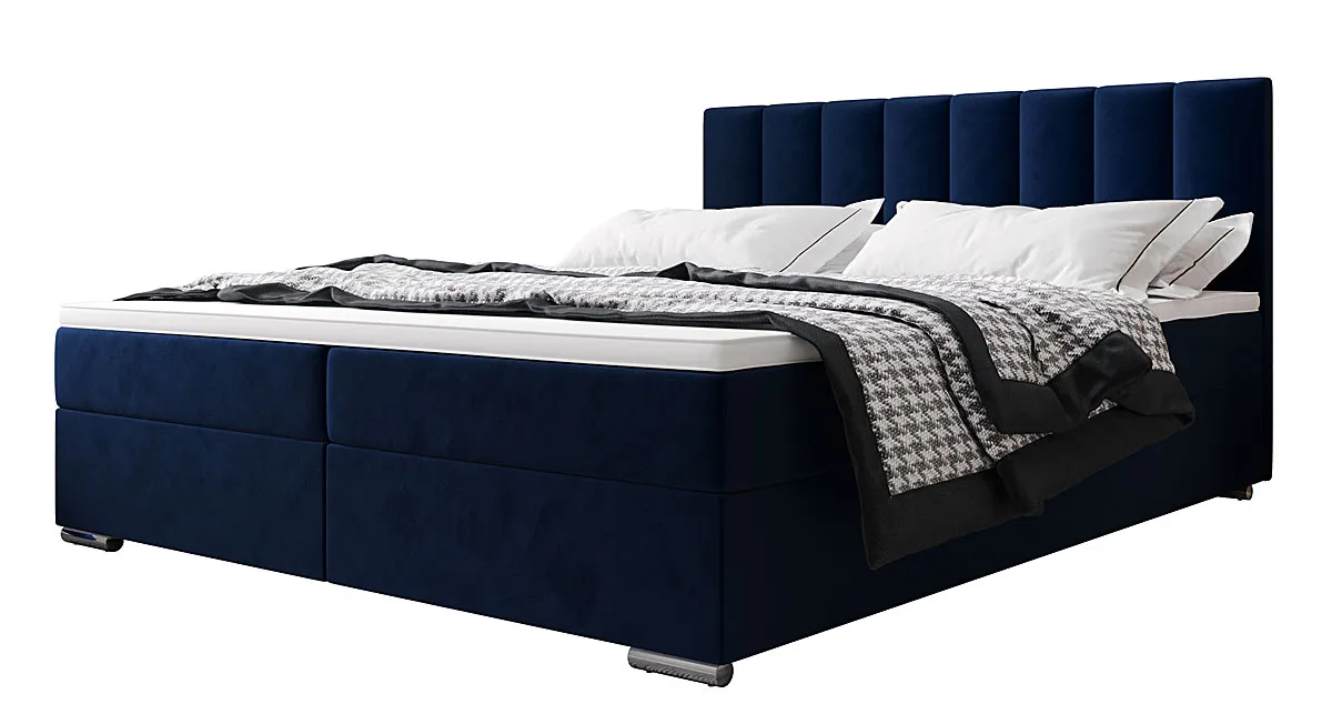 Granatowe łóżko kontynentalne z pojemnikiem 5 rozmiarów - Zavire