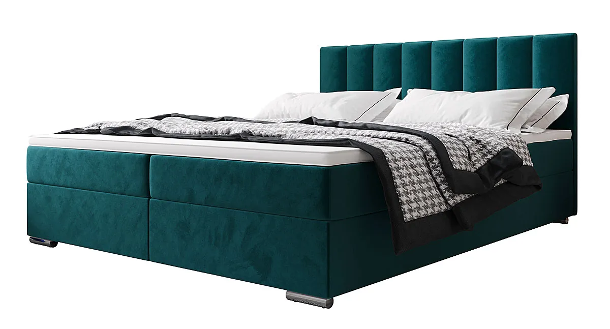 Welurowe łóżko kontynentalne w kolorze morskim 5 rozmiarów - Zavire