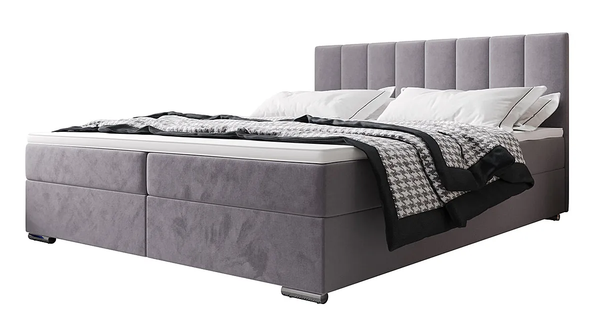 Szare welurowe łóżko kontynentalne 5 rozmiarów - Zavire