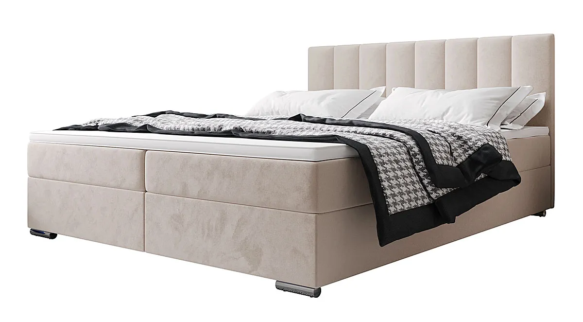 Beżowe łóżko kontynentalne z pojemnikiem 5 rozmiarów - Zavire